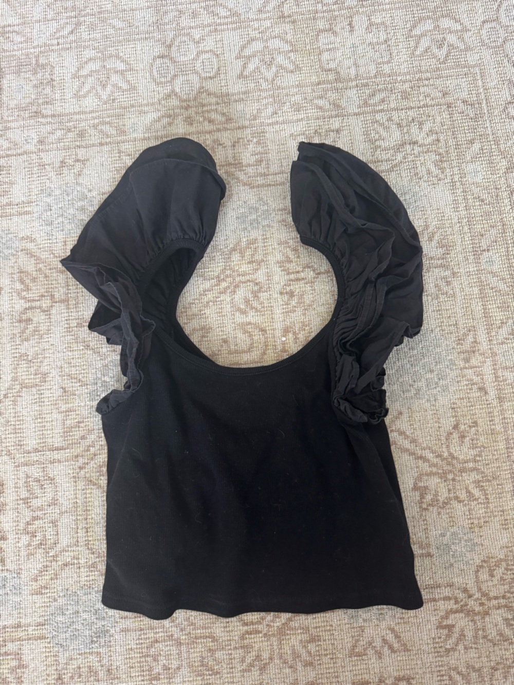 Day + Moon Black Puff Sleeve Ribbed Top